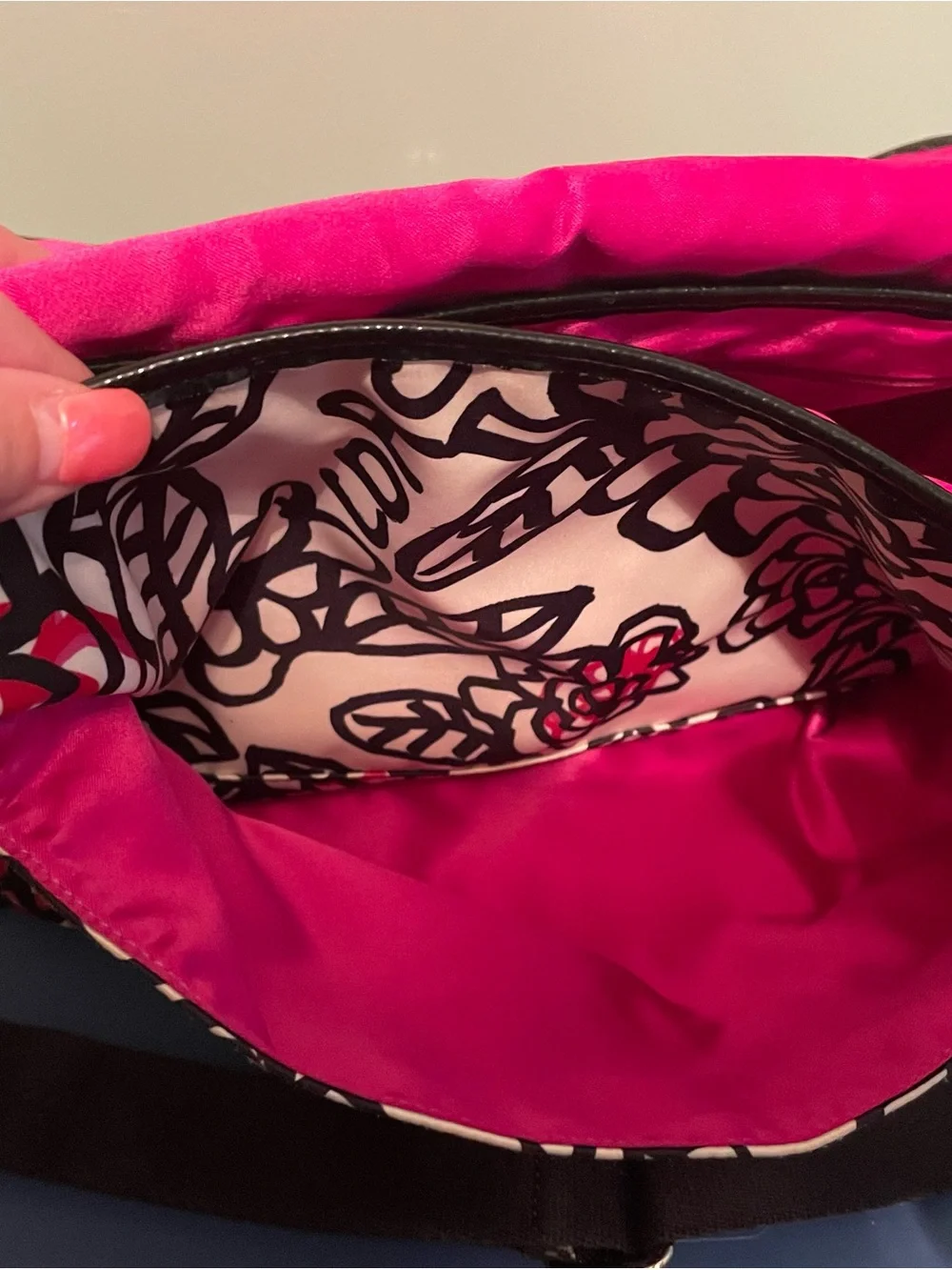 Coach Floral Foldover / Cross-body in White, Black, Red & Hot Pink - Picture 8 of 16